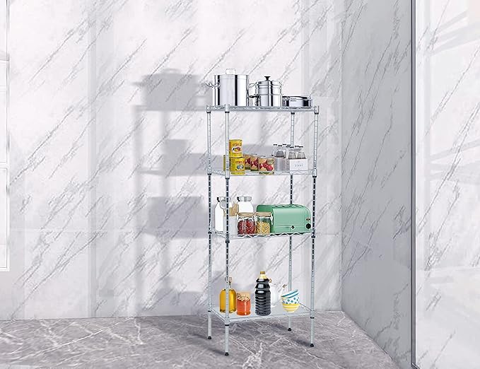 4-Tier Metal Wire Shelving Unit Kitchen Shelf Organizer Height Adjustable Storage Rack Utility Snack Shelf, NSF Certified Storage Shelves for Laundry Bathroom Kitchen Pantry Organization-NeatNest
