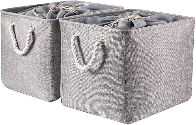 combocube 16 x 12 x 12 Inch Fabric Storage Bins for Shelves, Linen Storage Organizer Storage Basket with Ropes for Laundry, Home, Closet, Office, Clothes, Toys Organizer-NeatNest