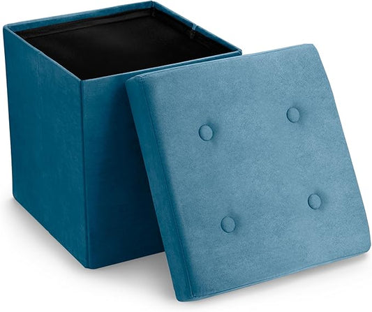 Sorbus Folding Ottoman - Foot Rest Cube, Bedroom Bench, Coffee Table, Shoe Storage, Foot Stool, Pouf - Teal Blue Suede Velvet-NeatNest