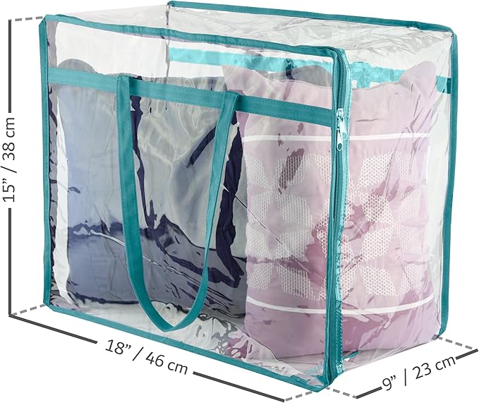 Clear Vinyl Zippered Storage Bags (3-Pack) 40L Sturdy Storage Bags for Sweaters, Blankets, Comforters, Bedding Sets and Much More! (Turquoise, 18x15x9)-NeatNest
