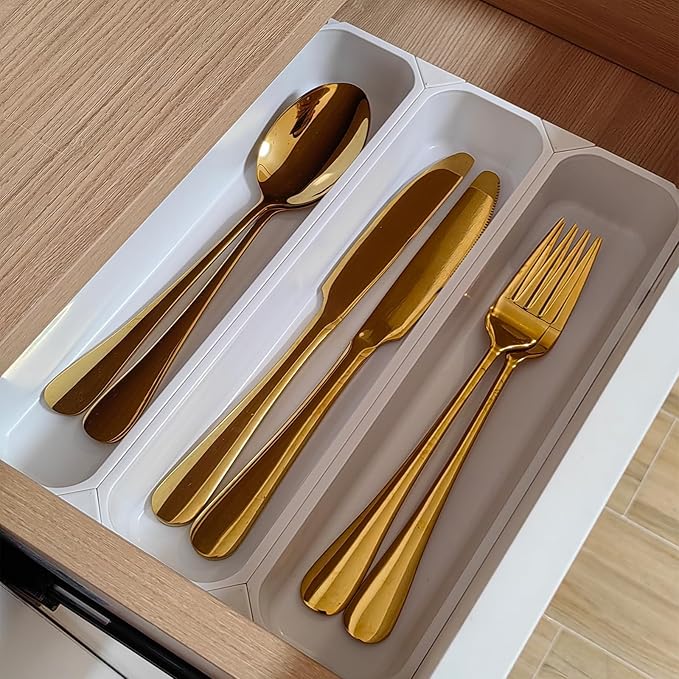custom silverware tray small drawer organizer for utensils holder 7.5 ines cutlery tray, DIY organizer for silverware, flatware, knives in Kitchen, white (White, Small)10.25 * 7.65 in 3IN1-NeatNest