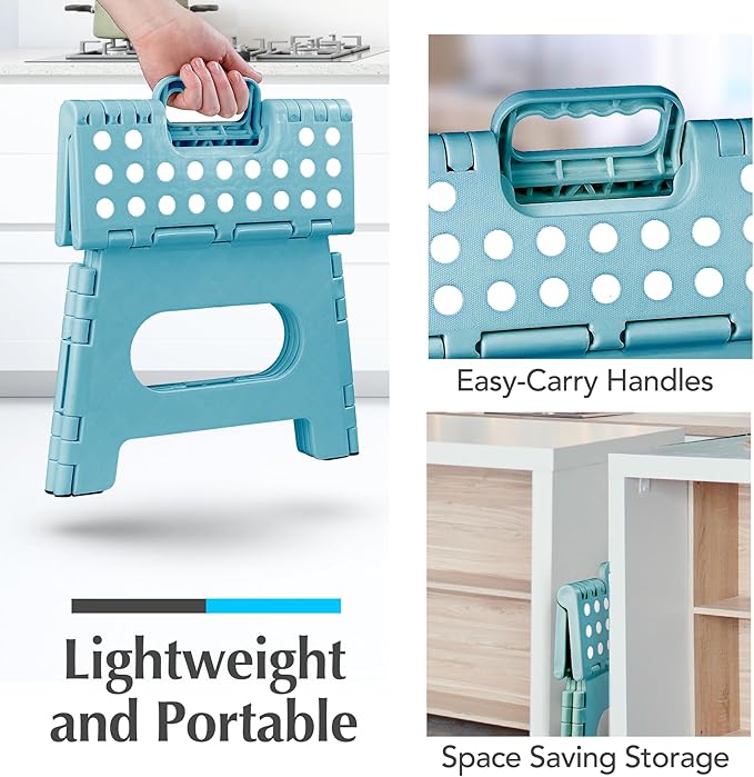 Handy Laundry Folding Lightweight Step Stool - Sturdy Enough to Support Adults and Safe Enough for Kids - Opens Easy with One Flip - Great for Kitchen, Bathroom or Bedroom (Teal | 2-Pack)