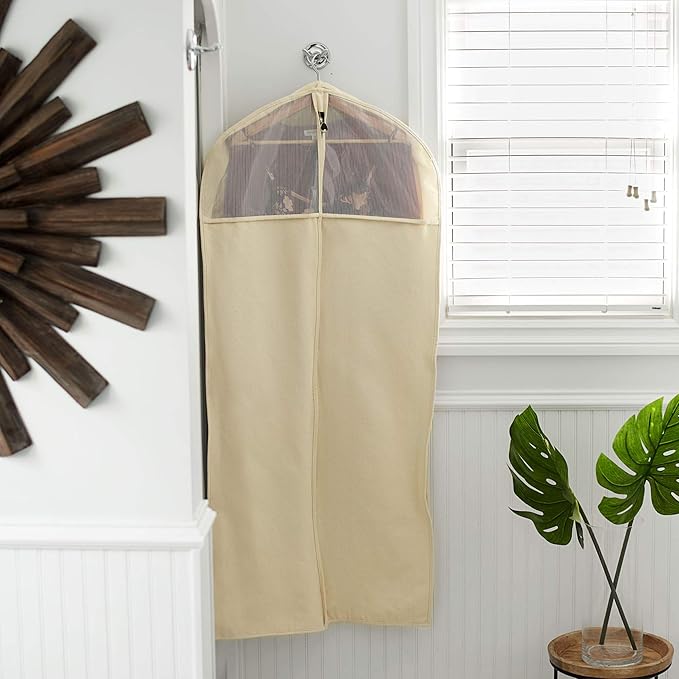 Household Essentials 3392-1 Cedarline Collection Hanging Garment Bag | Dress and Suit Protector | Natural Cotton Canvas,Off-White-NeatNest