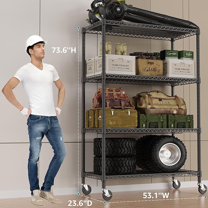 IZEUK Garage Shelving Wide Storage Shelves 4 Tier Metal Shelves Heavy Duty Adjustable Utility Shelf Rack Black 23.6" D x 53.1" W x 73.6" H-NeatNest