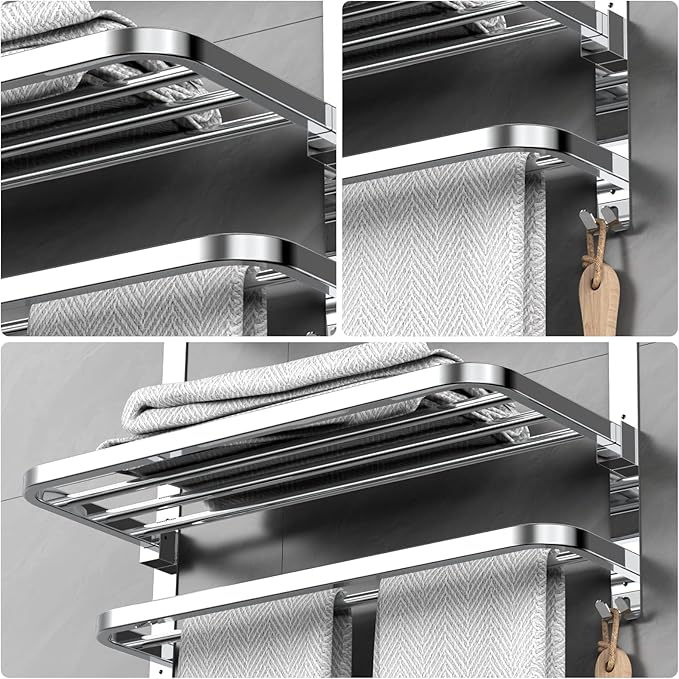 22.8Inch Towel Rack for Bathroom and Lavatory Towel Hanger with Wall Mount Towel Bars 304 Stainless Steel No Drill (Collapsible Towel Rack)