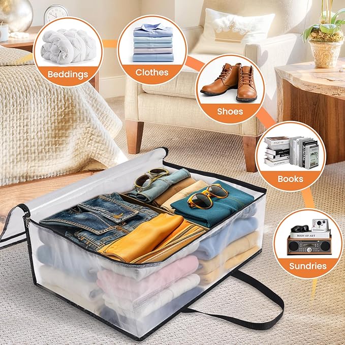 4 Pack Clear Storage Bags for Comforter, Clothes & Bedding, Plastic Blanket Storage with Zipper and Handle, Moving Bags, Closet Organizer and Under-Bed Storage (40L)-NeatNest