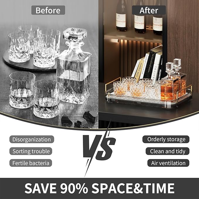 Seoneiro Whiskey Tray and Glass Cup Rack with Drain Board, Mug Holder and Coffee Cup Organizer for Kitchen and Bathroom Countertop