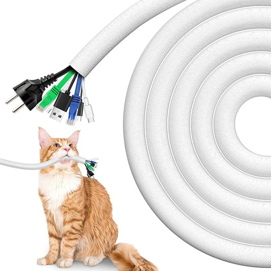 AGPTEK Cable Sleeve Cover, 6.6ft - 1.35 inch Dog Cat Cord Protector Management, Protect Cables from Pets Chewing, for Home Desk Automotive Wire Loom Tubing Cord Protection Self-Wrapping, White