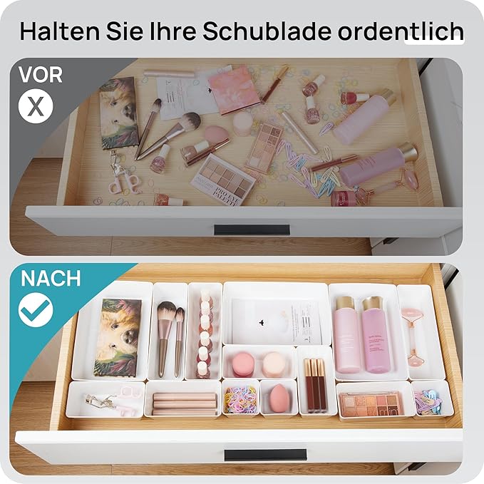 Vtopmart 25 PCS Plastic Drawer Organizers Set, 4-Size Versatile Bathroom and Vanity Drawer Organizer Trays, Storage Bins for Makeup, Bedroom, Kitchen Gadgets Utensils and Office-NeatNest