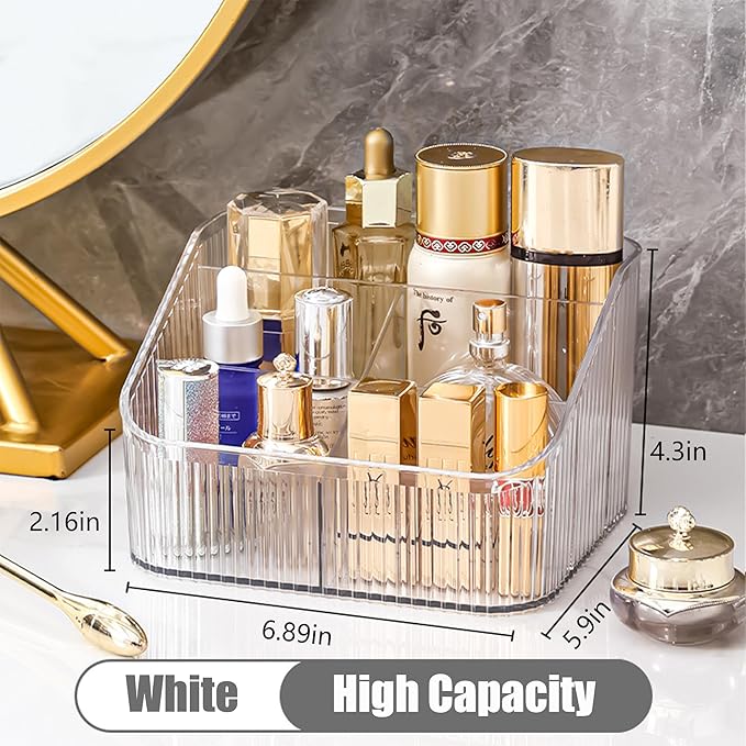 Makeup Organizer Cosmetics Storage Box, Large Capacity Make Up Brush Holder Organizer Vanity Accessories, Bathroom Countertops, Desk Storage Container, Cosmetic Display cases(White-L)-NeatNest