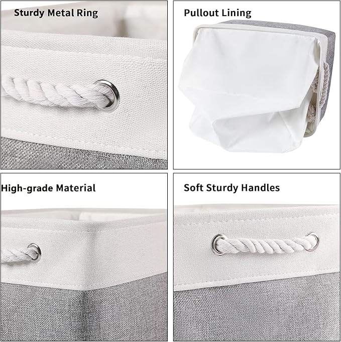 combocube 16 x 12 x 12 Inch Fabric Storage Bins for Shelves, Linen Storage Organizer Storage Basket with Ropes for Laundry, Home, Closet, Office, Clothes, Toys Organizer-NeatNest