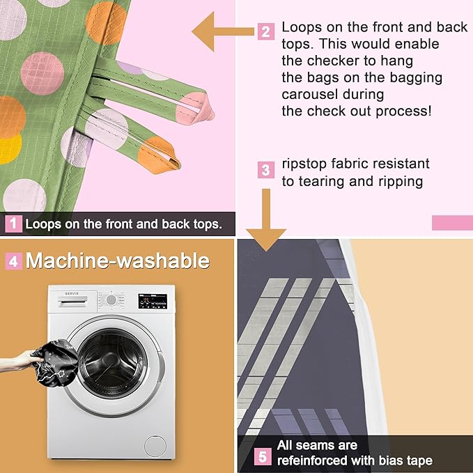 BeeGreen Reusable Grocery Bags Geometry Design - Pack of 6 Foldable Totes for Women with Pouch,X-Large 50lbs Capacity Machine Washable Polyester Sturdy Shopping Bags for Women Travel Shopping-NeatNest