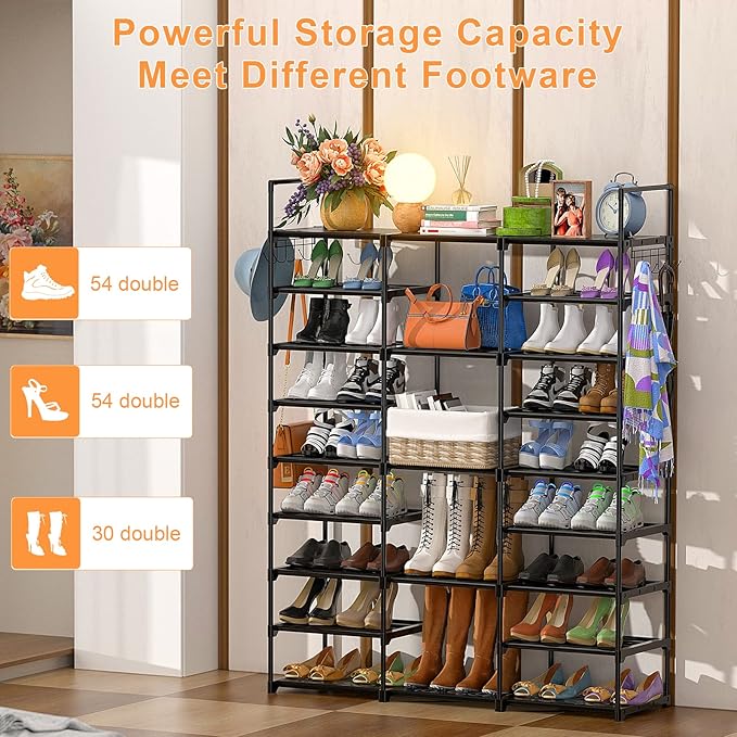 Kottwca 9-Tier Metal Shoe Rack Organizer for 50-55 Pairs - Space Saving Shoe Storage Shelf for Entryway, Closet, Bedroom, Hallway-NeatNest
