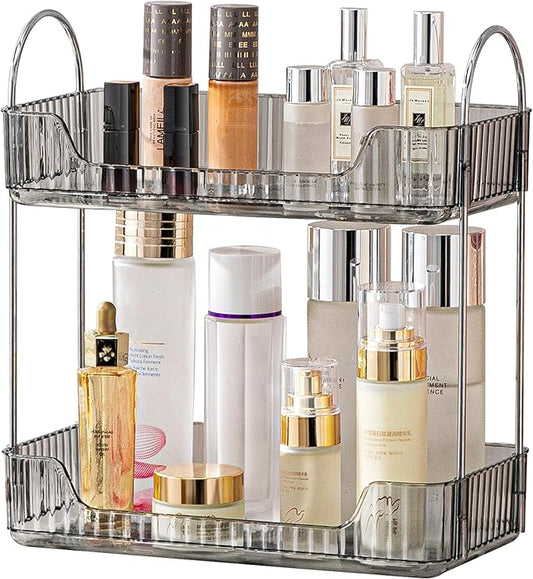 Grey 2-Tier Vanity Tray Organizer for Bathroom Counter, Skincare & Makeup-NeatNest