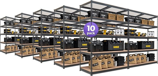 HOMEDANT 5 Tier Laminated Boltless Heavy Duty Garage Storage Adjustable Wide Size Metal Shelving Unit Utility Rack Shelves Organization Shelf Shed Warehouse 47.7" W x 24.1" D x 71.3" H 10Pack-NeatNest