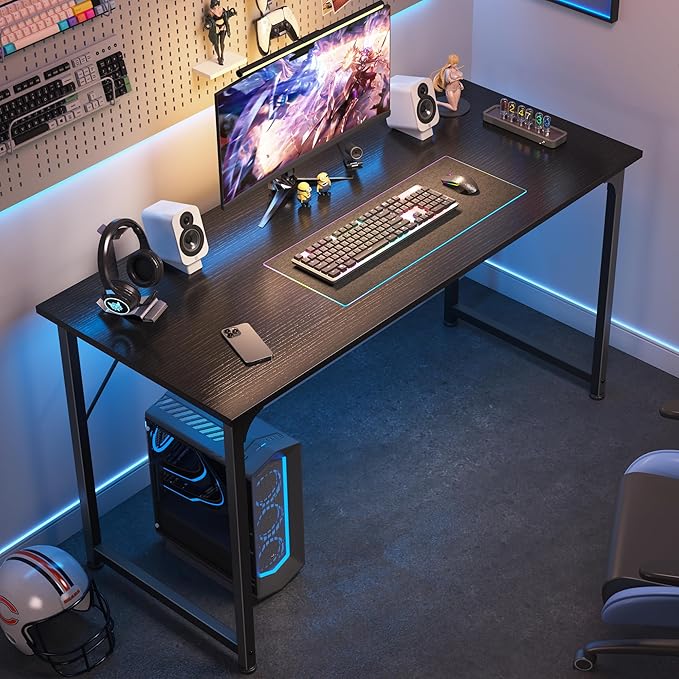 Huuger 48 Inch Office & Gaming Desk with Storage, Modern Simple Design, Large Legroom, Black Metal Frame-NeatNest