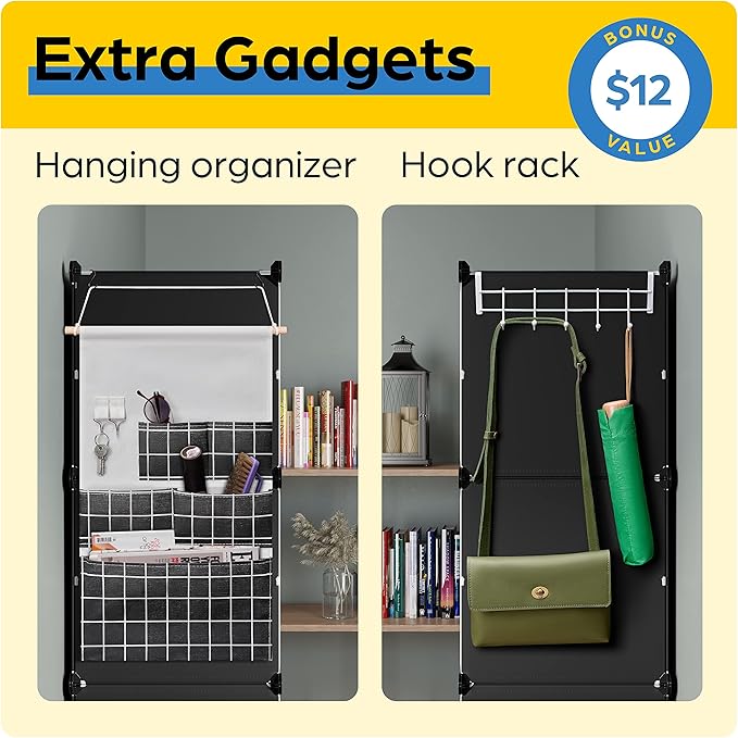 Shoe Organizer Cabinet Up to 32 Pairs, Shoe Closet-Covered Shoe Rack with See-Through Door (Clear, Plastic, Stackable) Cubby Portable Shoe Organizer with Covers, Hooks & Pockets, Black-NeatNest