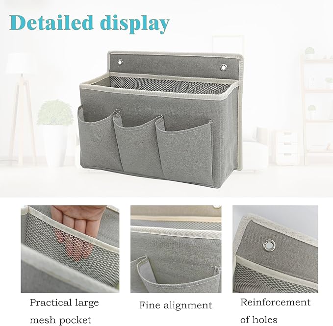 2-Pack Wall Hanging Organizer Bag/Hanging Baskets with Large Mesh Compartment & 3 Pockets，Over the Door Organizer Space Saving Storage for Bedroom,RV Camper, Closet (Gray -2 Pack)-NeatNest