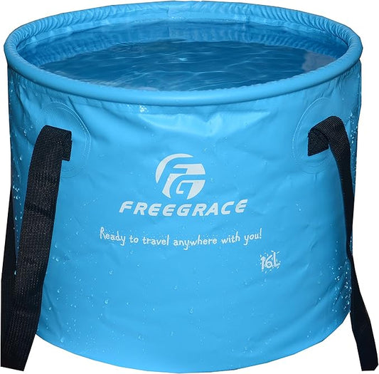 Premium Collapsible Bucket by Freegrace - Compact Portable Folding Water Container - Lightweight & Durable - Includes Handy Tool Mesh Pocket
