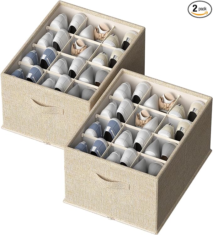 2 Pack Shoe Organizer for Closet,Foldable Shoe Organizer,Fits up to 24 Pairs,Storage Containers With Bottom Support for Shoes-NeatNest