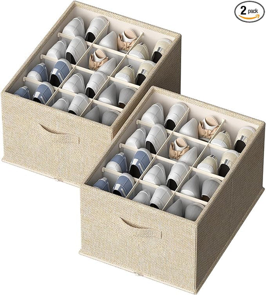 2 Pack Shoe Organizer for Closet,Foldable Shoe Organizer,Fits up to 24 Pairs,Storage Containers With Bottom Support for Shoes-NeatNest