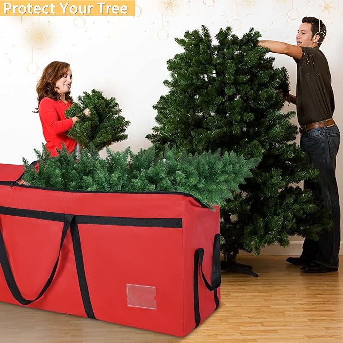 9 ft Christmas Tree Storage Bag, Heavy Duty Christmas Tree Bag with Reinforced Handles and Dual Zippers Wide Opening, Large Capacity fits for Artificial Christmas Tree (Red, 9 ft)-NeatNest