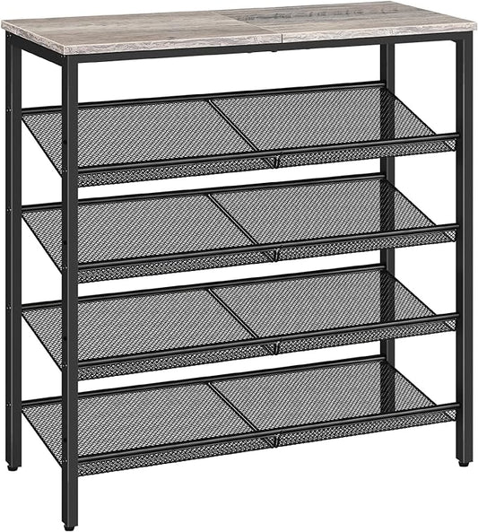 HOOBRO Shoe Rack for Entryway, 5-Tier Shoe Organizer with Adjustable Mesh Shelves, 16-20 Pairs of Shoes, Spacious Floor Mount, Metal, Industrial, Shoe Shelf for Closet, Greige BG12XJ01-NeatNest