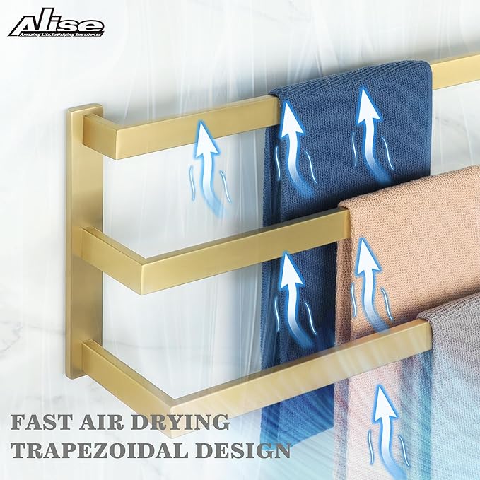 Alise Bath 3 Towel Bars Towel Racks for Bathroom Lavatory Wall Mount,Towel Hanger SUS304 Stainless Steel Towel Holder Towel Rail 23.2 Inch,Brushed Gold Finish