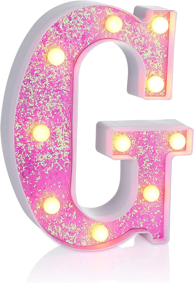 Foaky Pink Light up Letters，Pink Party Decorations,Girls Room Decor,Glitter Light Up Letters,Alphabet Letter Sign for Night Light Birthday Party Girls Gifts, Home Bar Decoration（G）-NeatNest