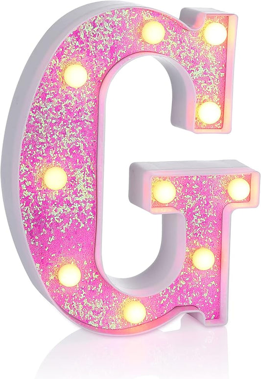 Foaky Pink Light up Letters，Pink Party Decorations,Girls Room Decor,Glitter Light Up Letters,Alphabet Letter Sign for Night Light Birthday Party Girls Gifts, Home Bar Decoration（G）-NeatNest