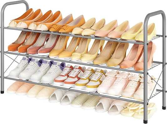 Hoctieon 3 Tier Mesh Style Shoe Rack, Entryway Shoe Shelf, Shoe Storage Organizer, Shoe Rack for Closet, Space Save for Bathroom, Garage, Hallway, Bedroom, Living Room, Grey-NeatNest
