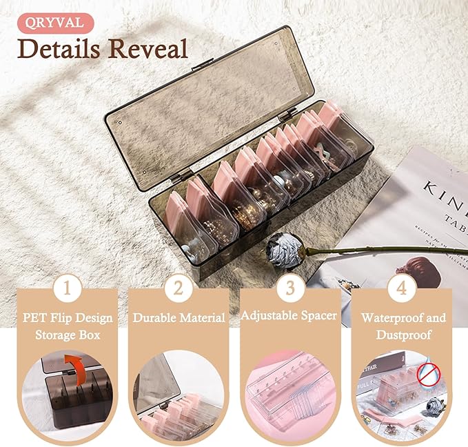 Jewelry Organizer and Storage Box with 24 EVA Anti Tarnish Bags, Travel Acrylic Case for Earrings, Necklaces & Rings, Elegant Gift for Women & Girls (S&Organizer(Clear))-NeatNest
