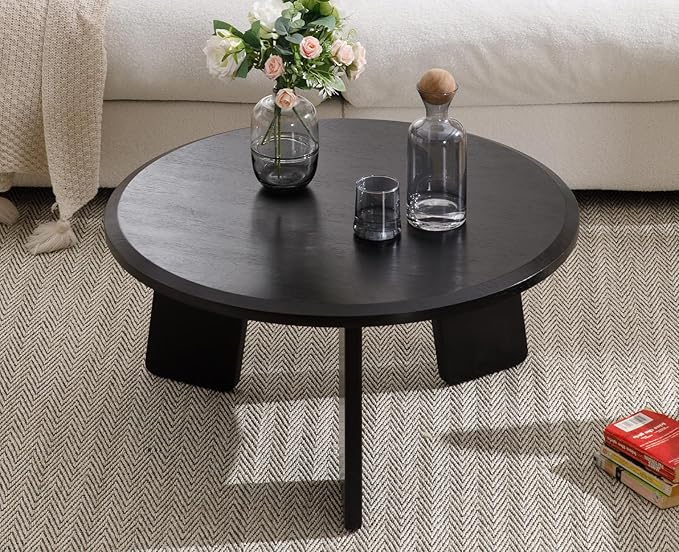chairus 32 Inches Round Coffee Table Wooden Side Table Cute Circle End Table for Living Room, Home Decor, Balcony, Black-NeatNest