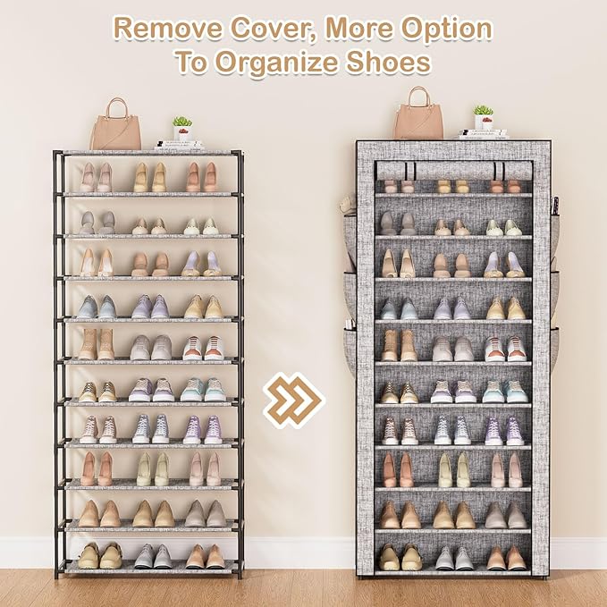 Covered Shoe Rack Tall Metal Shoes Rack Organizer for Entryway Garage Closet Tall Shoe Shelf Shoe Storage Cabinet Free Standing Large Garage Shoes Racks Organizer (23.6 L x 11.8W)-NeatNest