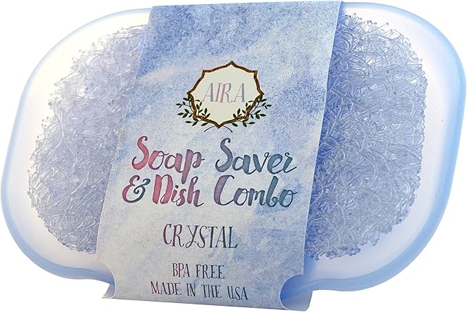 Aira Soap Saver - Soap Dish & Soap Holder Accessory - USA Made BPA Free Shower & Bath Soap Holder - Drains Water, Circulates Air, Extends Soap Life - Fits All Soap Dish Sets - Crystal Dish Combo-NeatNest