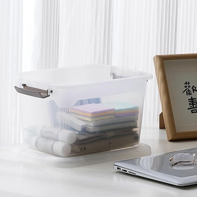 Citylife 6 Packs 13.7 QT Storage Bins with Lids Clear Plastic Bins with Grey Handle Stackable Storage Containers for Organizing-NeatNest