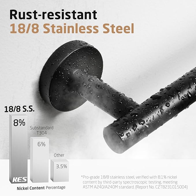 KES 27.6 Inches Matte Black Bathroom Towel Bar Shower Hand Towel Holder Hanger SUS304 Stainless Steel RUSTPROOF Wall Mount, Total Length 29.9 Inch, A2000S75-BK
