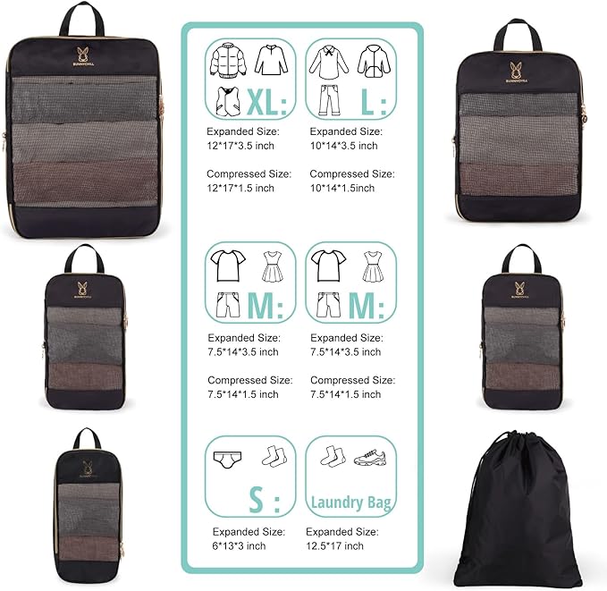 Expandable Compression Packing Cubes for Suitcases,6 Set Lightweight Compressible Travel Packing Organizer for Carry on Suitcase,Organizer Bags Set as Travel Essentials for Women-NeatNest