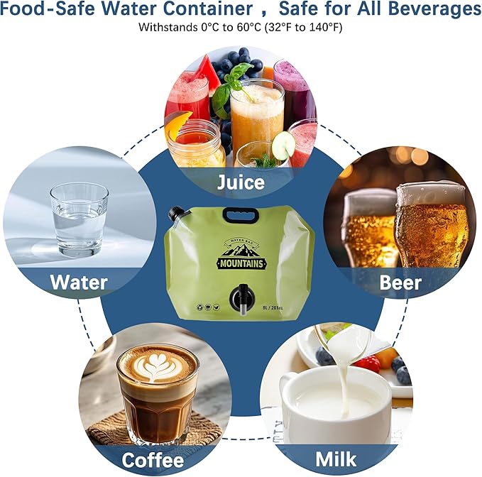 Camping Water Jug 2.1 Gallon CollapsibleWater Container Portable Water Bag for TravelOutdoor Hiking BPA Free Lightweight (Green (2.1 Gal), 1)-NeatNest