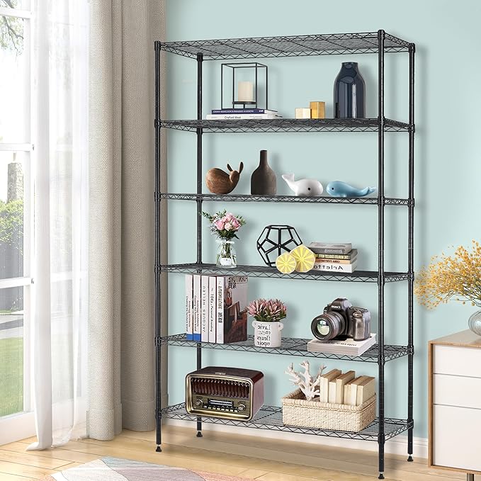 16''Lx42''Wx72''H 6 Shelf Wire Shelving Unit Heavy Duty Metal Storage Shelves NSF Wire Shelf Organizer Black Height Adjustable Utility Steel Commercial Grade Layer Shelf Rack 1500 LBS Capacity-NeatNest