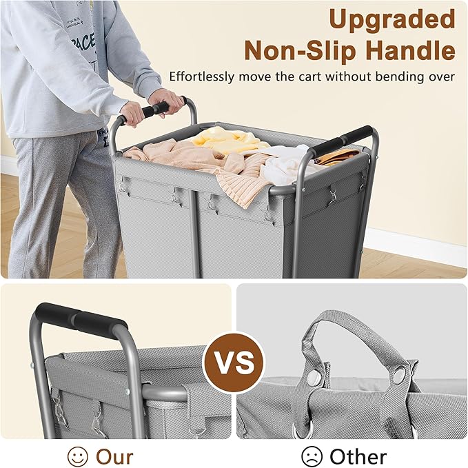 Hoctieon Large Laundry Cart with Wheels, 300L Heavy Duty Laundry Basket Organizer, Rolling Hamper Sorter for Clothes Storage, Industrial Dirty Clothes Hamper for Home & Hotel, Gray-NeatNest