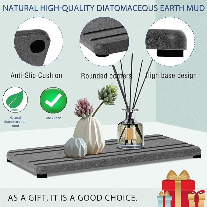2PCS Water Absorbing Stone Tray, Quick Drying Diatomite Stone Sink Tray, Water Absorbent Diatomite Coasters for Kitchen Sink, Bathroom Counter Hand Soap Dish Toothbrush Holders-NeatNest