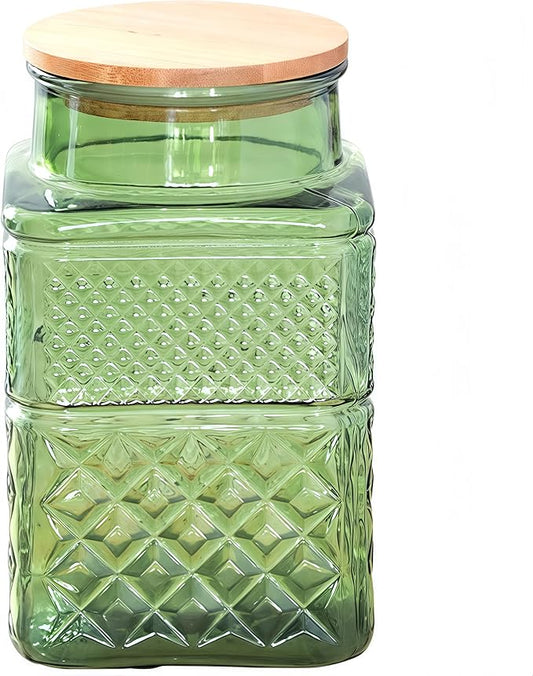 60 FL OZ Large Airtight Glass Storage Jars with Bamboo Lid - Vintage Food Containers for Candy, Snacks, Coffee, Tea, Nuts, Cereal - Kitchen Canisters