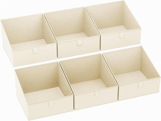 DIMJ Clothing Organizer Storage Boxes - 6 Packs Fabric Traprzoid Storage Bakskets, Fabric Bins for Closet with Front Handle, Closet Cubes Organizer for Parents Renters Students RV Owners (Beige)-NeatNest