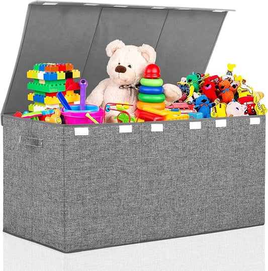 Extra Large Toy Box 167L, Sturdy Toy Storage Chest Organizer Bin Baskets with 2 Removable Divider for Boys, Girls, Kids, Nursery, Bedroom, Playroom, 35.5"x17" x17"(Linen Gray)-NeatNest