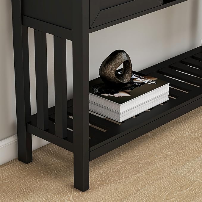 Entryway Console Table with 2 Doors & Storage & Shelf, Sofa Table Entrance Entry Way Table, Hallway Foyer Behind Couch Table (Black with 2 Doors)-NeatNest