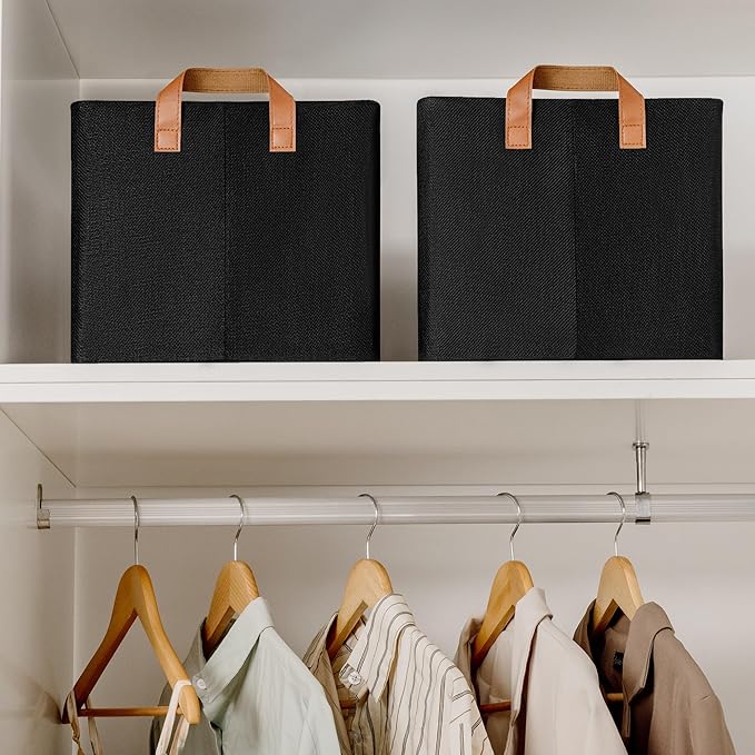 GRANNY SAYS Storage Baskets for Shelves, Closet Organizer Bins, Clothes Storage Bins with Metal Frame, Extra Large Baskets for Organizing and Storage, Collapsible, Black, 2-Pack-NeatNest