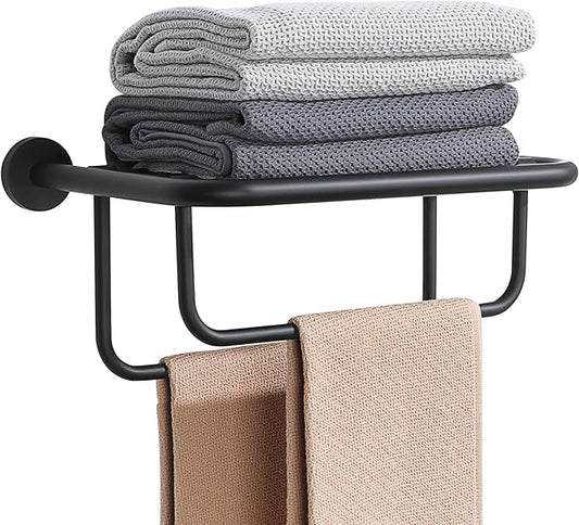 Alise Towel Rack for Bathroom,16 Inch Matte Black Towel Holder for Lavatory,Towel Hanger with Double Towel Bars for Bath Wall,Wall Mount SUS304 Stainless Steel Towel Drying Storage Shelf,GYSJ9240-B