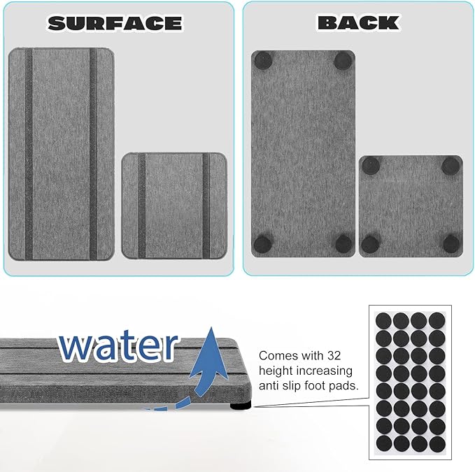 4PCS Stone Drying Trays for Bathroom Sink and Kitchen Counter - Water Absorbing Stone Tray with Diatomaceous Earth, Soap Dish and Coaster-NeatNest