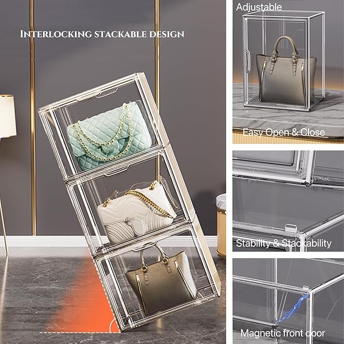 Clear Stackable Plastic Storage Bins with Lid, Dustproof Book Cosmetic Acrylic Display Cases with Magnetic Door, Large Figures Collectibles Showcase-NeatNest